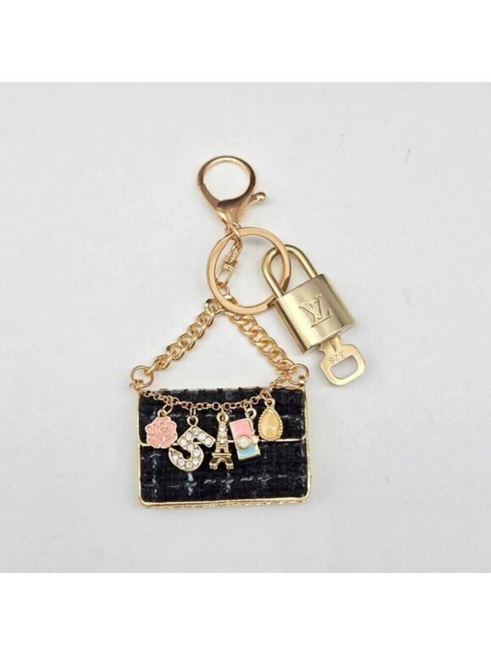Authentic Louis Vuitton Gold Padlock 🔒 Key Set w/ Unbranded Tweed Bag Charm
